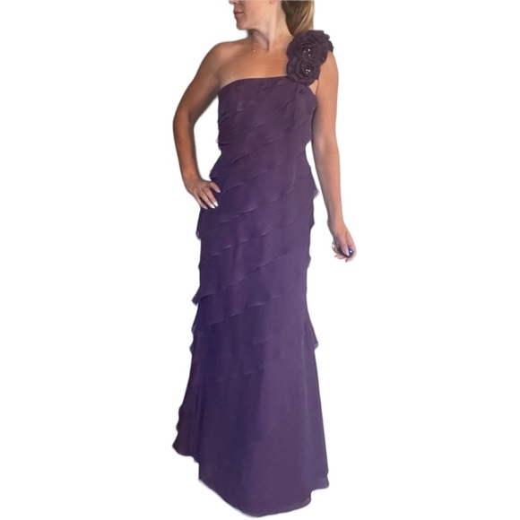 Jovani Purple One Shoulder Gown with Layering - Picture 1 of 4